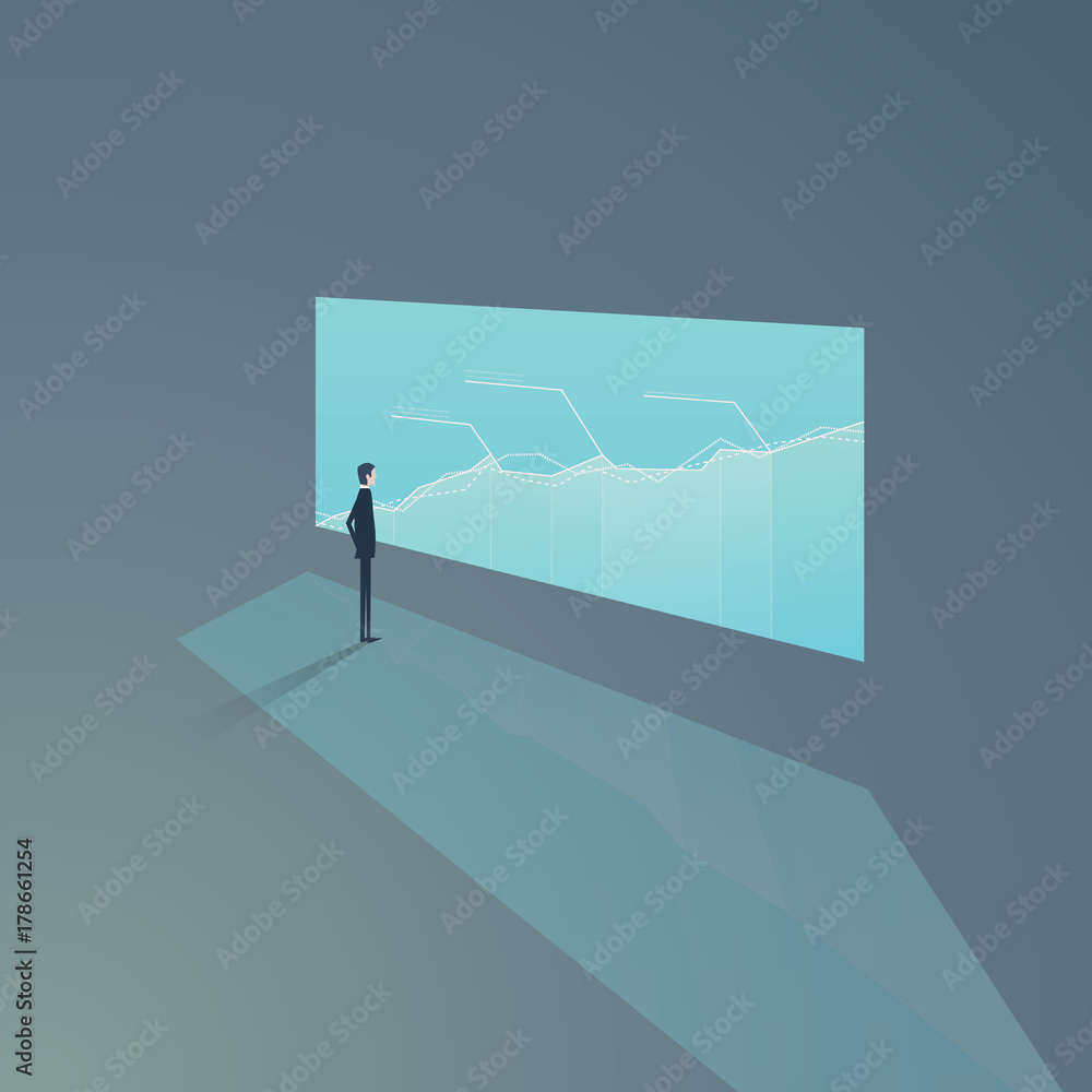 Poster business analysis design with speech bubble and standing men near table with computer cartoon style 