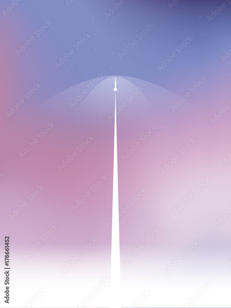 Poster startup business vector concept with rocket or spaceship flying up. artistic abstract modern style.
