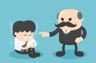 businessman crying sad that the boss warned