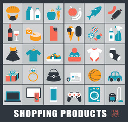 Set of shopping icons. 
Various shopping products. Premium quality symbol collection.
