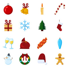 Vector Set of Color Flat Christmas Icons