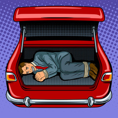 Kidnapped man in the car trunk pop art vector © Oleksandr Pokusai