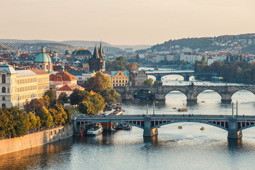 Fototapeta na wymiar View of Charles Bridge and Vltava river in Prague, Czech Republic