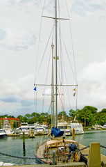 Tall Sailboat Docked at a Harbor