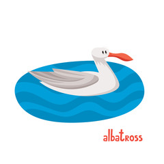 Albatross on cold sea in cartoon style.