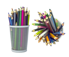 Set of color pencils in metal grid container