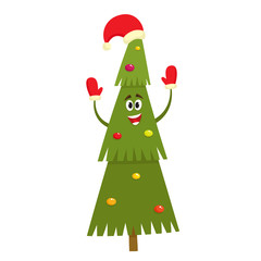 Christmas tree character in cartoon style, vector illustration.