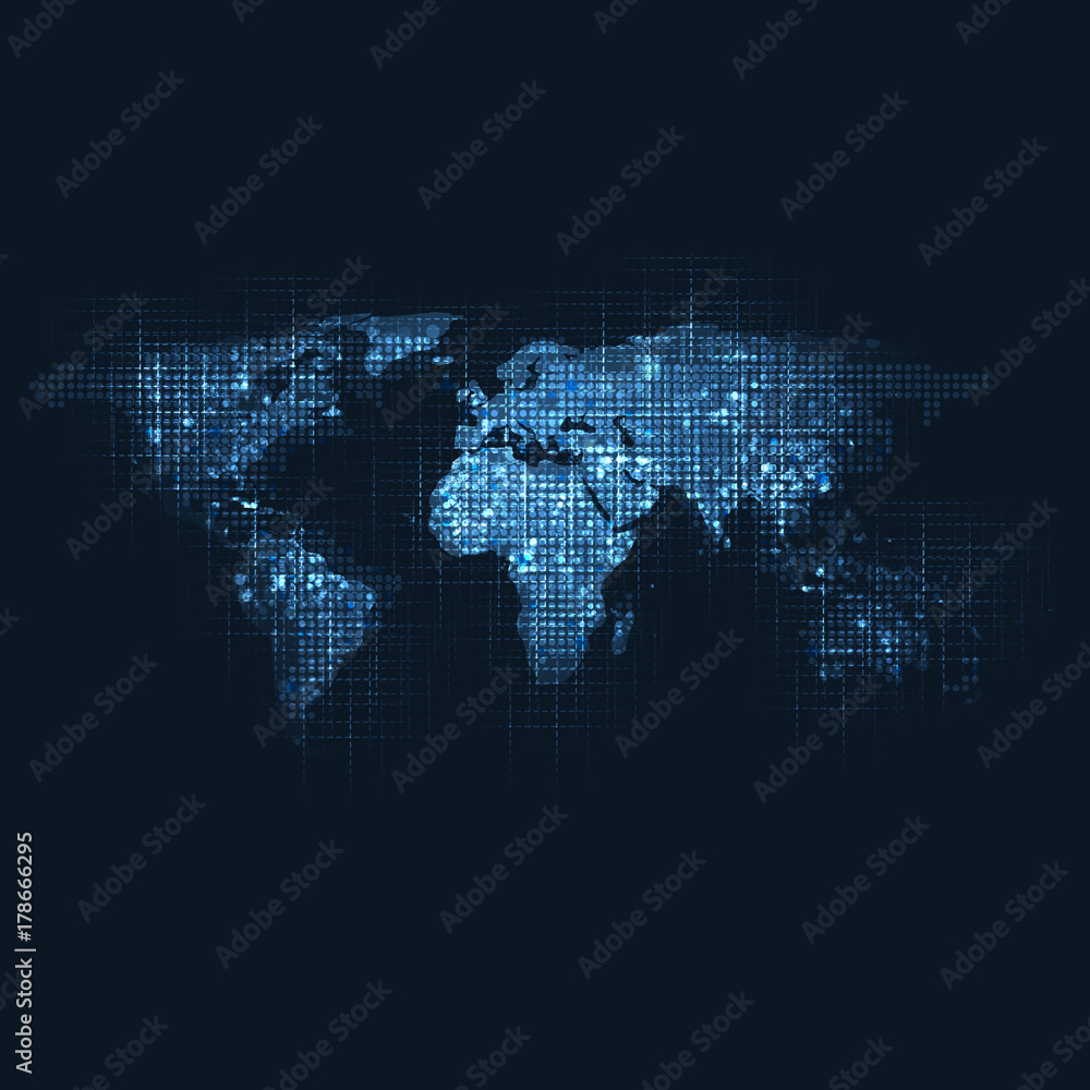 Poster cloud computing and networks concept with patterned world map - abstract global digital connections,