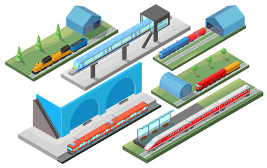 Obraz premium Isometric Railway Transport Concept
