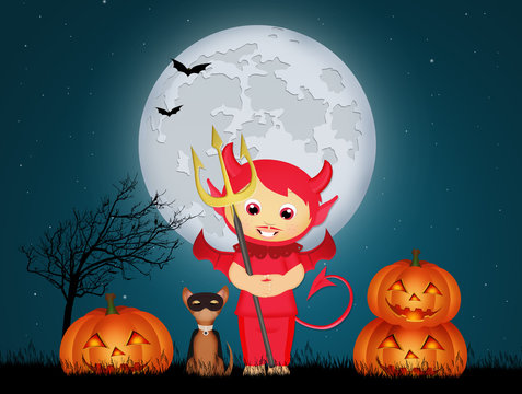 baby devil dressed in Halloween