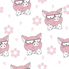 Seamless pattern with cute little piggy. vector illustration