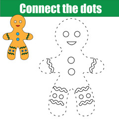 Connect the dots children educational game. Printable worksheet activity. New Year, Christmas holidays theme