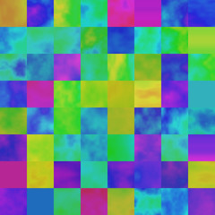 Colorful abstract background with saturated glitched screen. Modern seamless pattern with shuffled pixel mosaic. Endless texture with corrupted image. Element of design in psychedelic rave aesthetic.