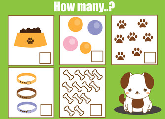 Counting educational children game, math kids activity. How many objects task