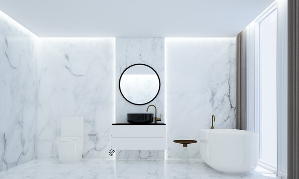 The Luxury Bathroom Interiors Design Idea Concept And Marble Texture Wall