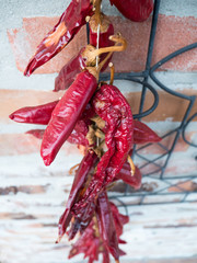 Hot red dry paprika hanging outdoor