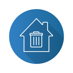 House with trashcan inside flat linear long shadow icon