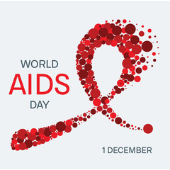 AIDS awareness poster. World AIDS Day symbol. Red ribbon made of dots on white background. Symbol of acquired immune deficiency syndrome. Medical concept. Vector illustration.
