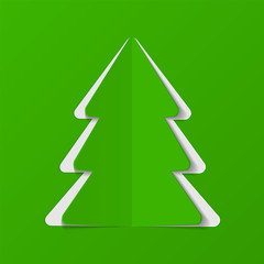 Fototapeta premium Christmas tree cut out of paper. Decorative design element, holiday decoration for Christmas and New Year cards. Vector illustration