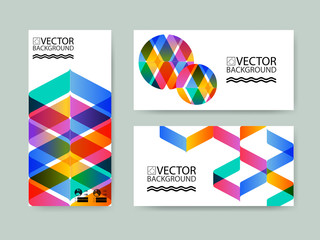 Geometric trendy illustration background, placard, striped multicolor geometric style flat and 3d design elements. Modern art for covers, banners, flyers and posters.