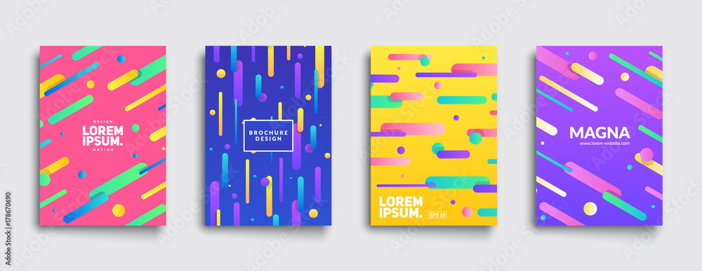 Poster covers with geometric pattern. shapes with gradients composition. eps10 vector template.