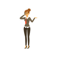 Businesswoman character in formal wear talking on phone vector Illustration