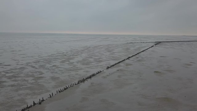 Wadden sea Unesco national park near Mand&oslash; island jutland north sea Denmark Europe &ndash; 4K Aerial