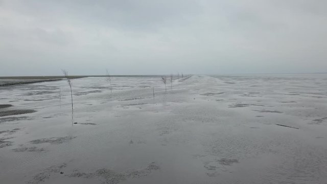 Wadden sea Unesco national park near Mand&oslash; island jutland north sea Denmark Europe &ndash; 4K Aerial