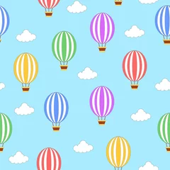 Deurstickers Luchtballon Naadloos heteluchtballonpatroon met blauwe achtergrond