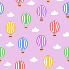 Peel and stick wall murals Air balloon Seamless hot air balloon pattern with pink background