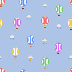 Seamless hot air balloon pattern with stormy clouds
