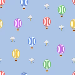 Fototapete Heißluftballon Nahtloses Heißluftballonmuster mit stürmischen Wolken