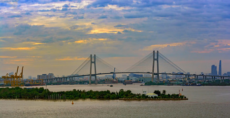Fototapeta na wymiar Phu My Bridge across the Saigon River in Ho Chi Minh City.