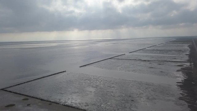 Wadden sea Unesco national park near Mand&oslash; island jutland north sea Denmark Europe &ndash; 4K Aerial