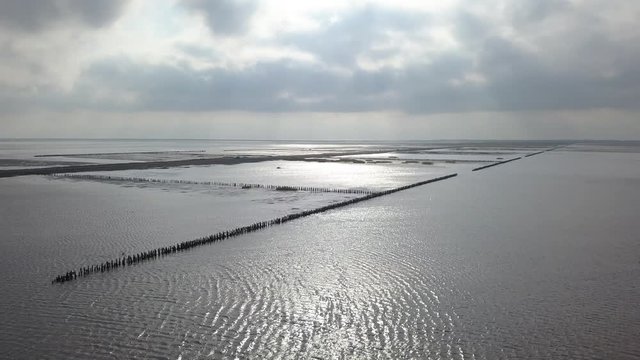 Wadden sea Unesco national park near Mand&oslash; island jutland north sea Denmark Europe &ndash; 4K Aerial