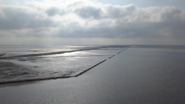 Wadden sea Unesco national park near Mand&oslash; island jutland north sea Denmark Europe &ndash; 4K Aerial