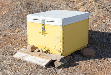 Beehive with bees in Greece