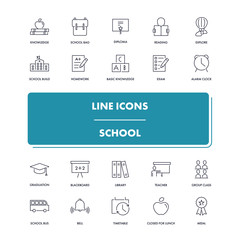 Line icons set. School 