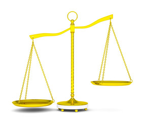 Balance scale over white background