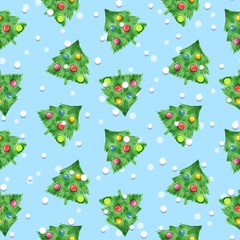 Naklejka na ściany i meble New year seamless pattern. Fir tree and balls. Christmas background 3