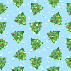 New year seamless pattern. Fir tree and balls. Christmas background 3
