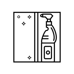 Spray cleaner product near the window flat line icon. Concept fo