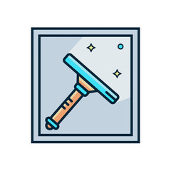 Window cleaning squeegee flat color line icon. Glass cleaner scraper vector illustration.