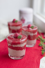 Dessert with raspberries
