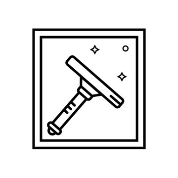 recommend clip art: Window cleaning squeegee line icon. Glass cleaner scraper vector illustration in thin linear style