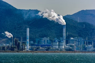 Papier Peint photo Bâtiment industriel Industrial landscape in South Korea in Gwangyang Bay