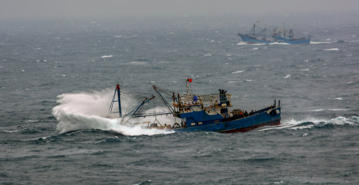 Fishing boat in rough weather