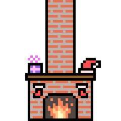 vector pixel art fireplace