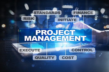Project management on the virtual screen. Business concept.