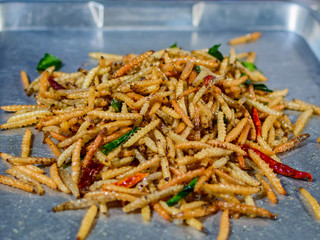Fried insects on the streets ain Asia, Thailand